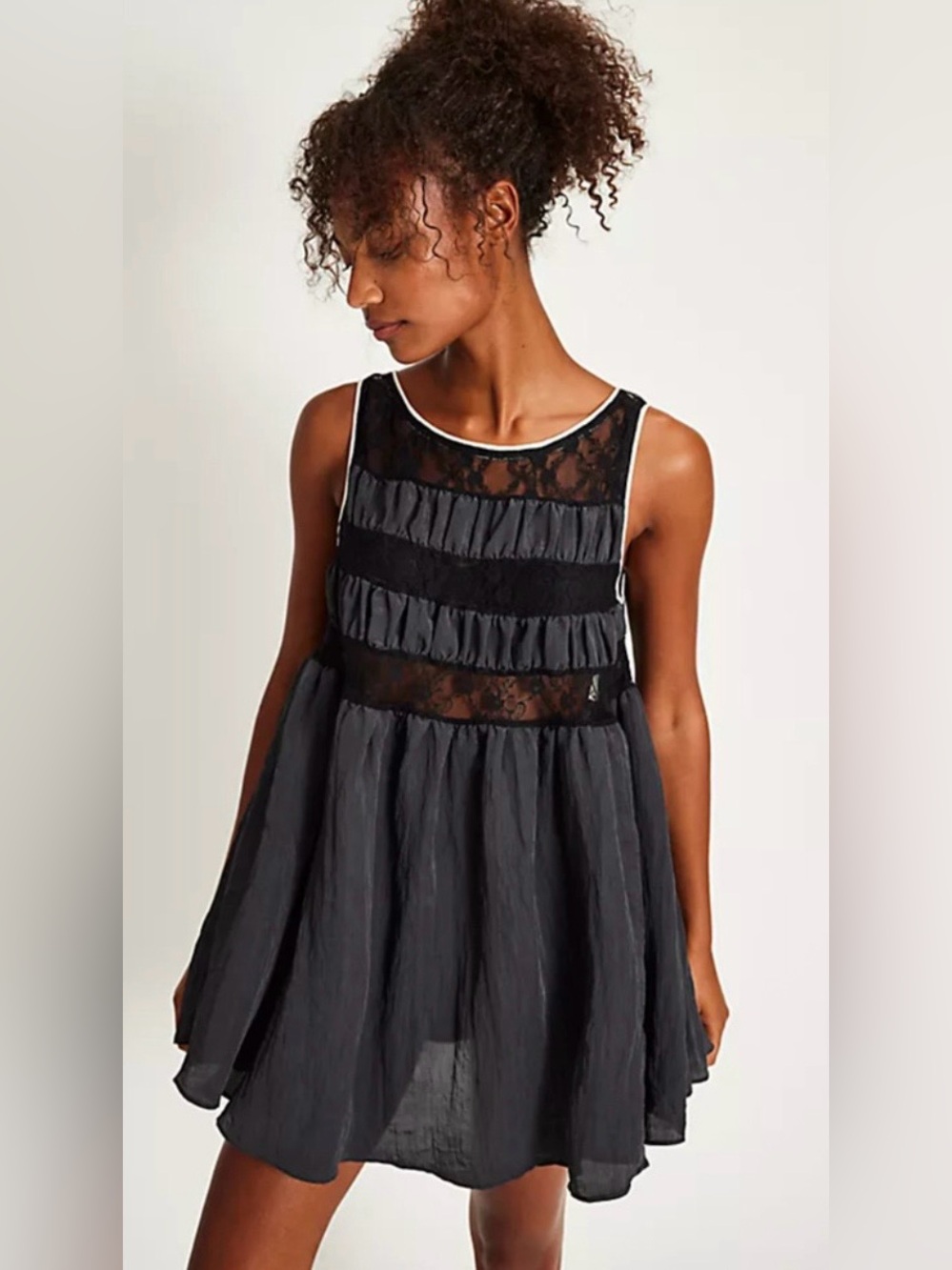 NWT Free People Intimately Black Current Obsession Mini-dress Tunic Size Large